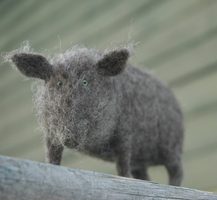 grey needle felted boar